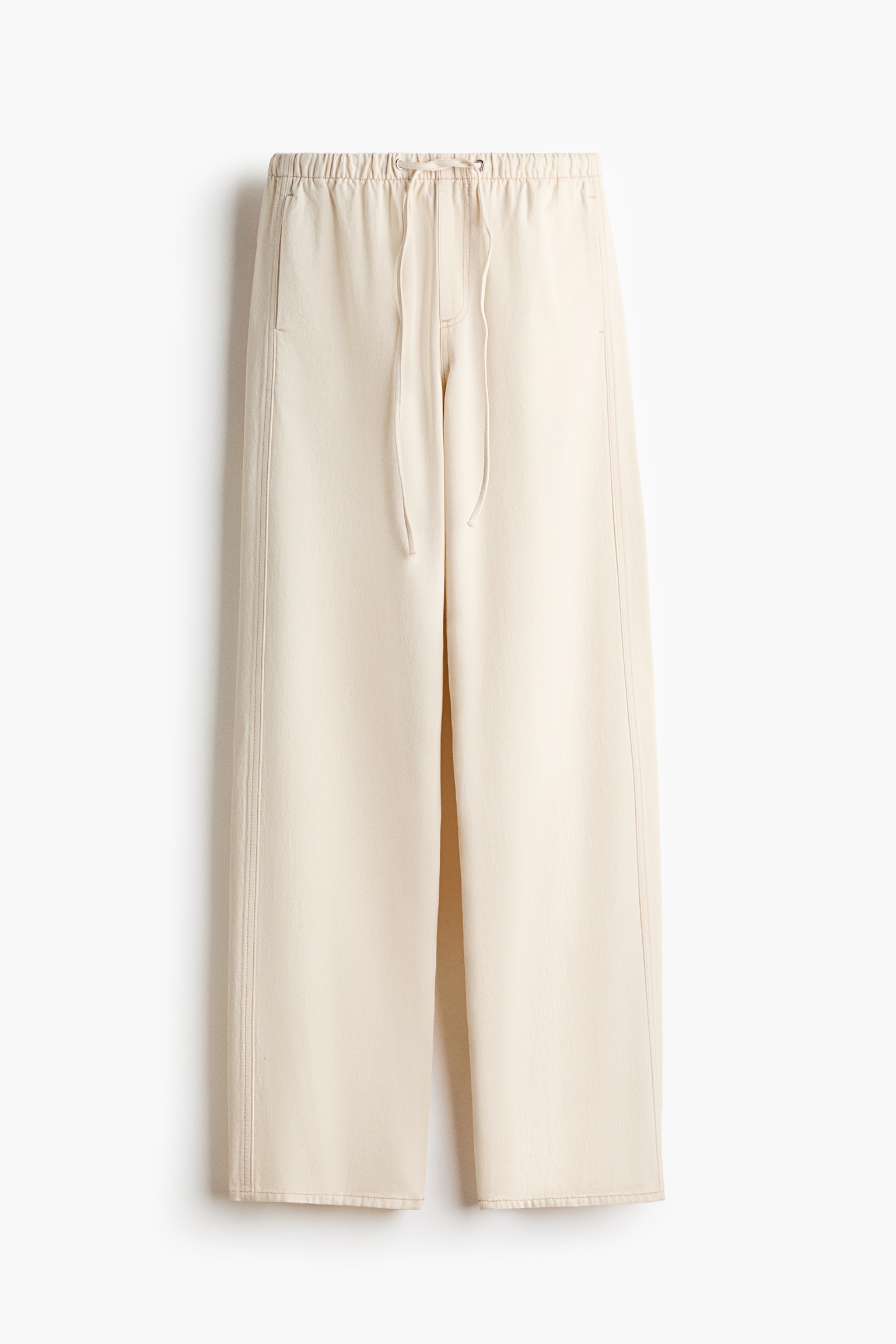 Denim Drawstring Pants - Light beige/Light denim blue/Cream/striped - 1