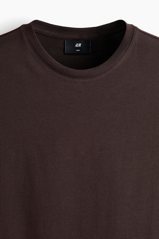 Tricou Slim Fit - Maro-închis/Verde-kaki/Alb/Negru/Alb/dungi negre/Bleumarin/Mov/Verde-pădure - 3