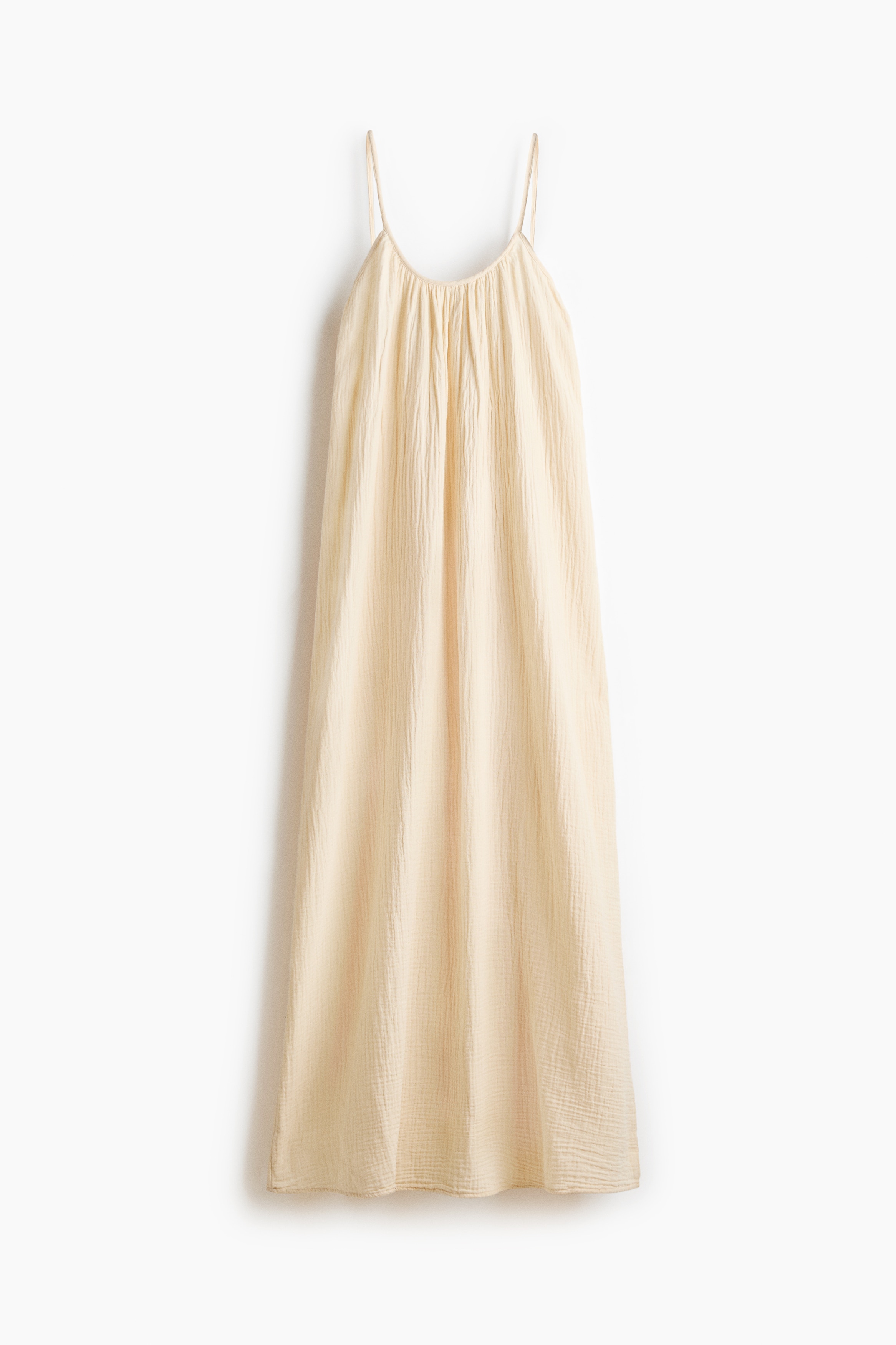 Cotton muslin beach dress - Pale yellow/Red