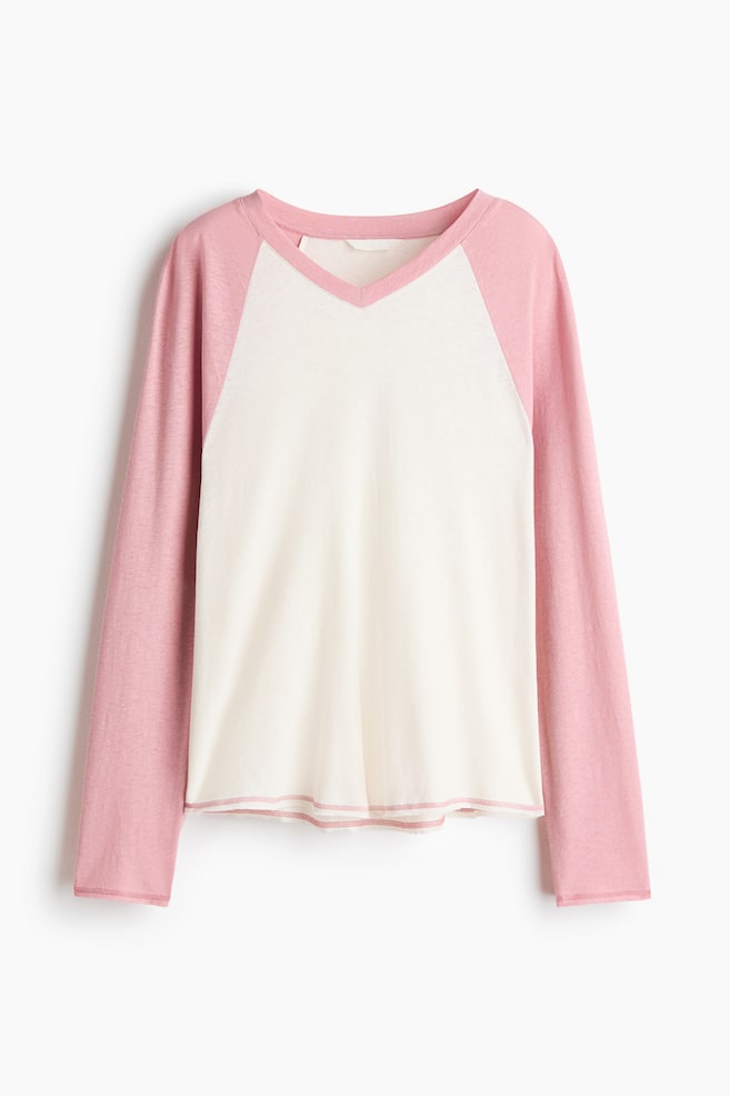 Maglia a maniche lunghe in misto lino - Rosa polvere/color block/Rosso acceso/color block - 1