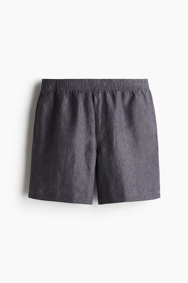 Regular-Fit Linen Shorts - Gray/Light beige - 1