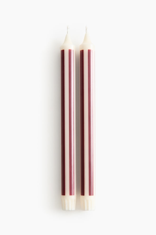 2-pack mönstrade ljus - Vinröd/Randig/Guld/Rosetter - 1