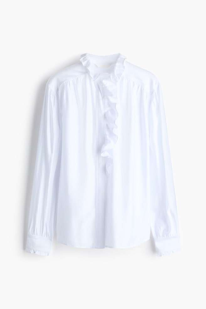 Blusa con tapeta de volantes - Blanco/Azul claro - 1