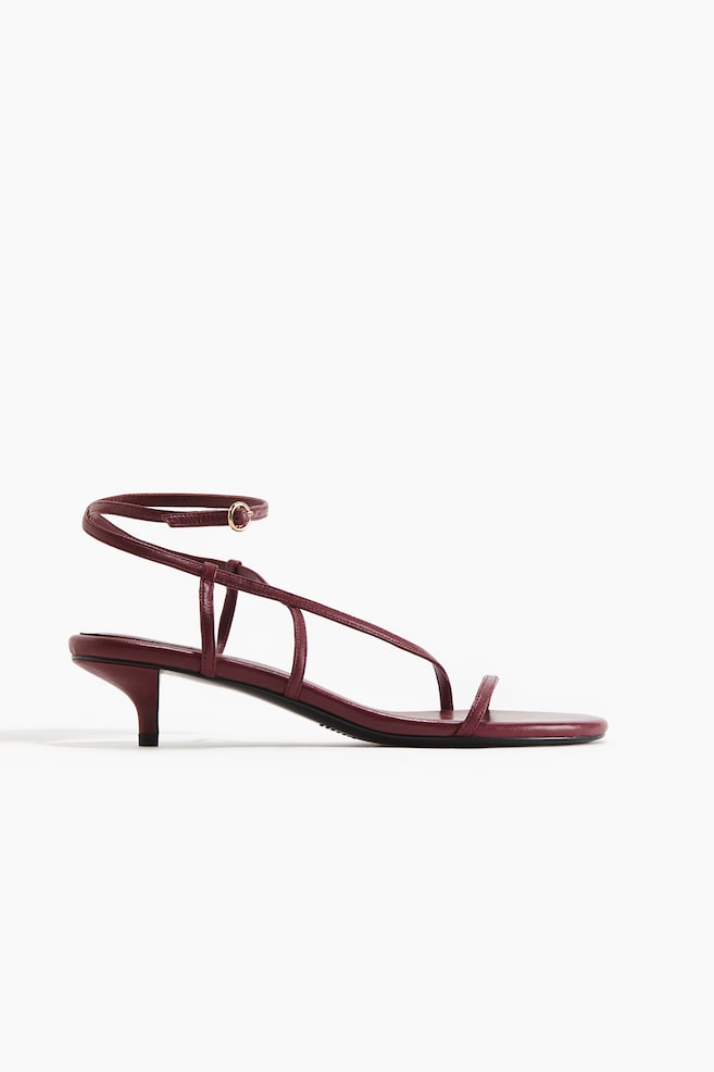Kitten-heeled leather sandals - Burgundy/Black/Light beige - 1