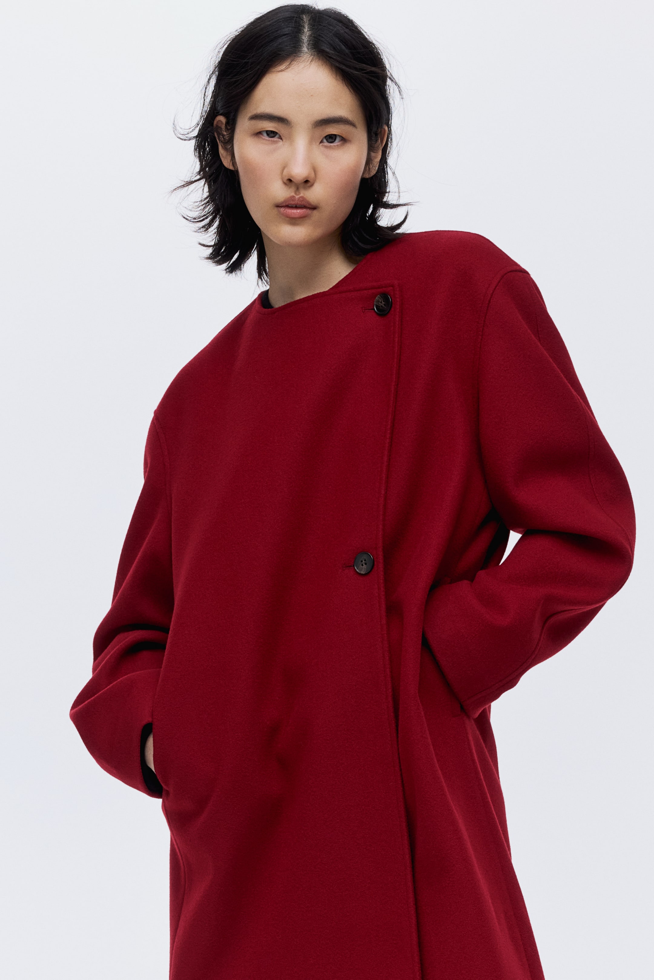 View larger image: Scarf-Detail Coat - Dark red - Ladies | H&M US 2
