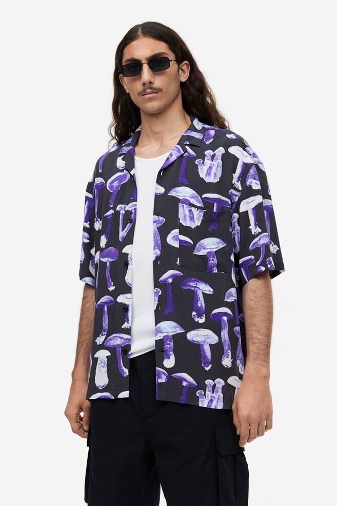 Relaxed Fit Patterned resort shirt - Dark purple/Mushrooms/Purple/Tie-dye/Green/Patterned - 1