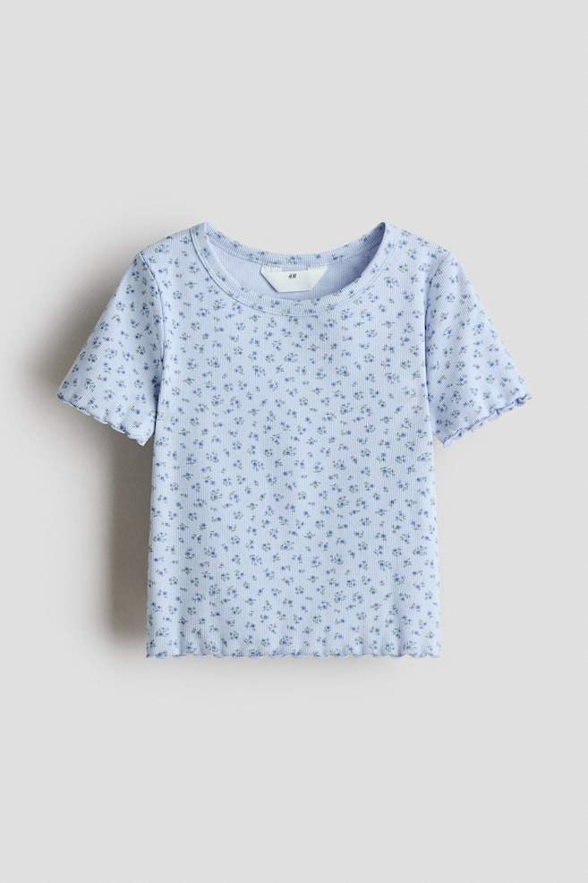 Ribbed Jersey Top - Light blue/floral - 1
