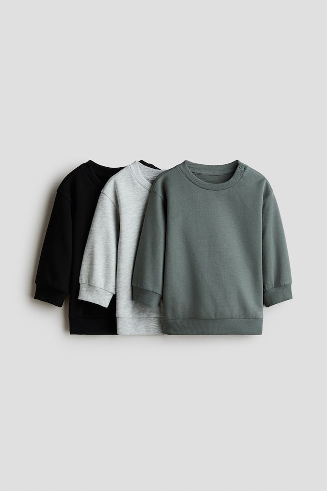 3 Sweatshirts aus Baumwolle - Schwarz/Dunkles Mattgrün/Braun/Helltürkis/Marineblau/Dunkelrot/Hellbeige/Beige/Dunkelbraun - 1