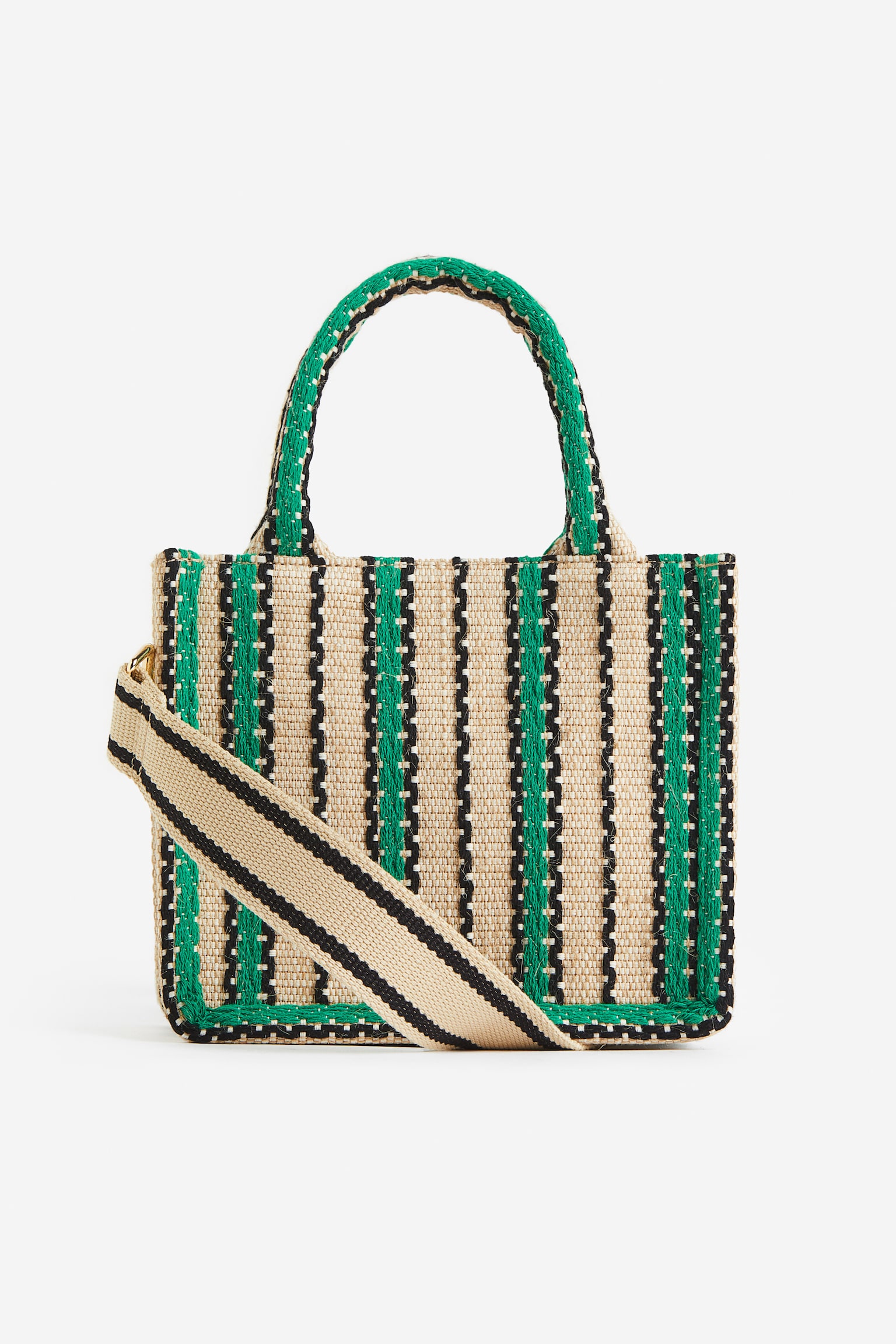 Jute Blend Mini Shopper - Green/Stripe - 1