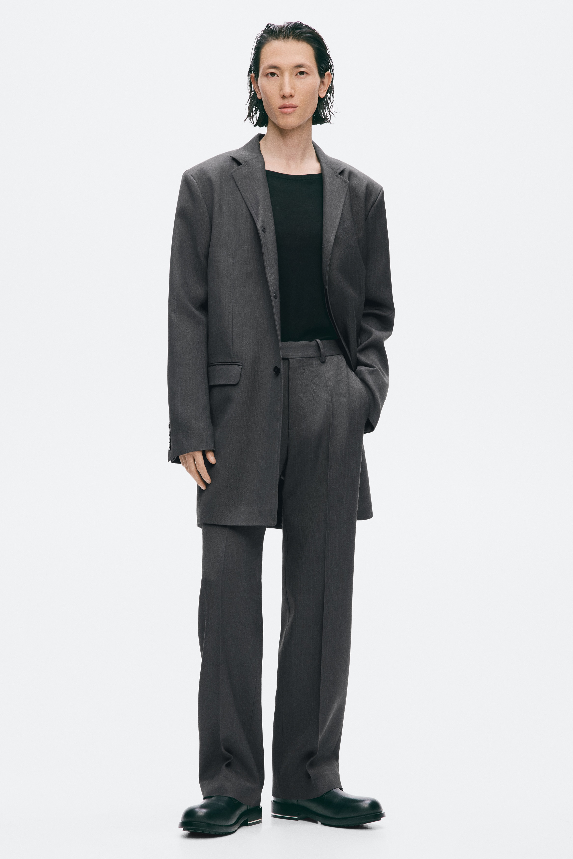 Regular Fit Tailored wool-blend trousers - Dark grey
