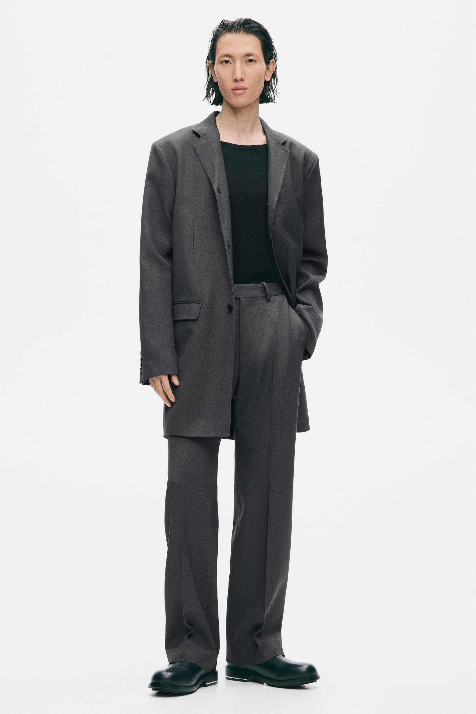 Regular Fit Tailored wool-blend trousers - Dark grey - 1