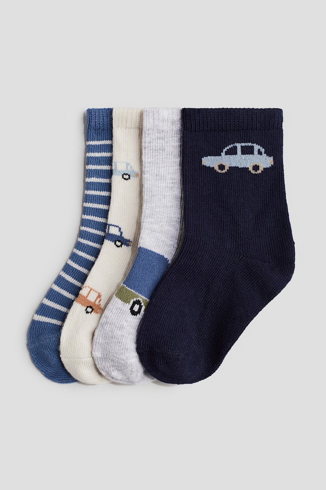 4-pack Socks - Dark blue/car/Light pink/cherries/Blue/cars/Beige/animals/Beige/leopard print/Pink/hearts/Cream/teddy bears/Dusty green/frog - 1