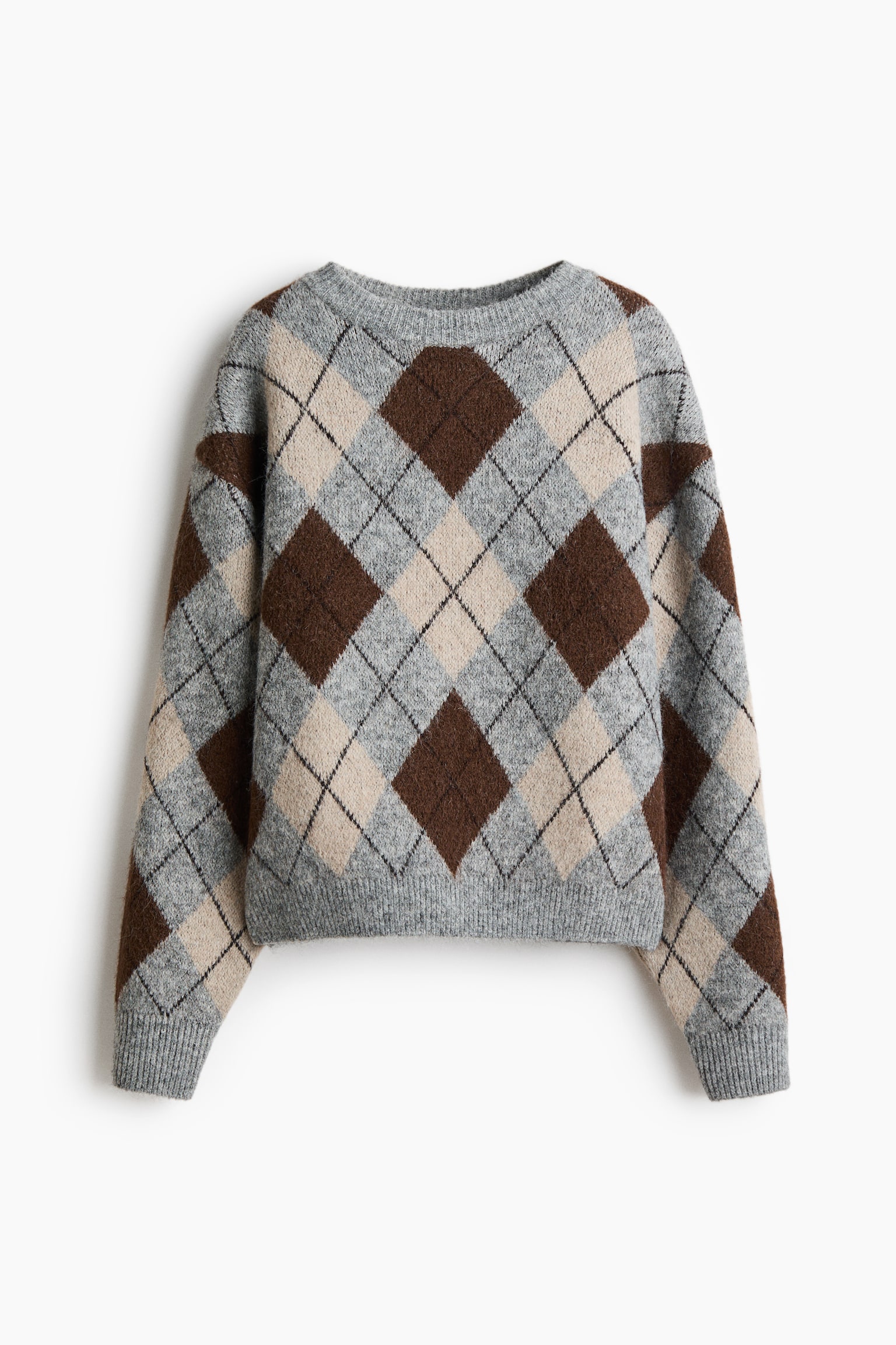 Oversize-neulepusero - Harmaa/Argyle-kuvio/Harmaanruskea/Argyle-kuvio - 1