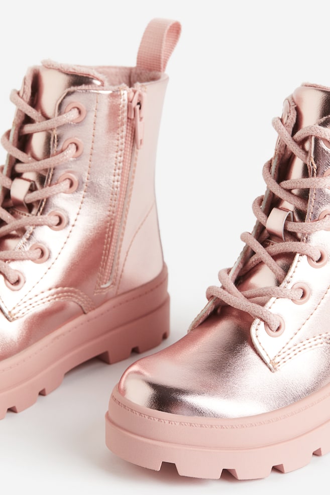 Warm-lined lace-up boots - Pink/Black/Black/Light beige/Leopard print - 4