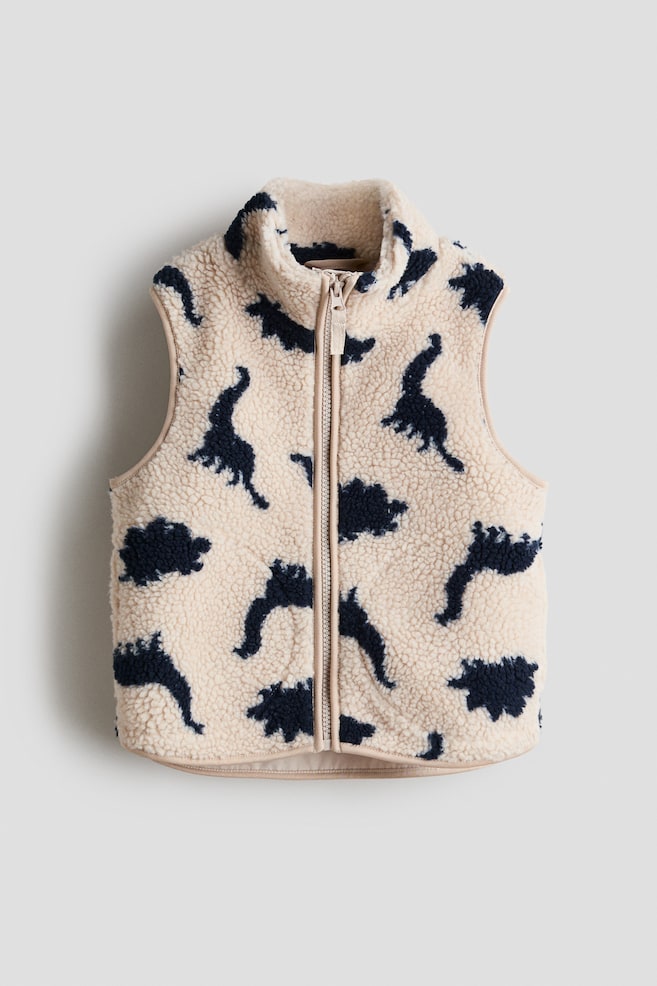 Patterned teddy gilet - Light beige/Dinosaurs - 1