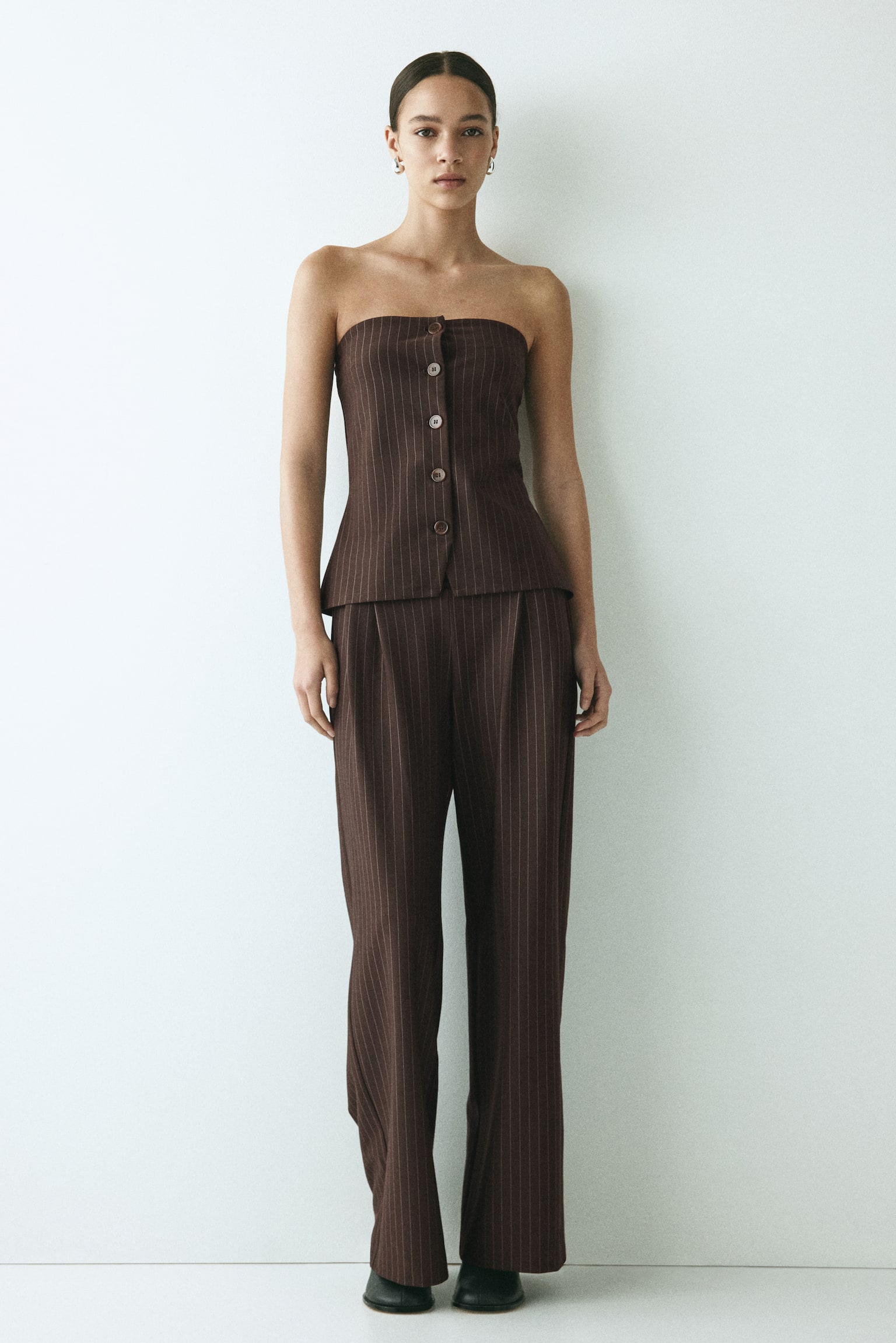 Tailored jersey trousers - Dark brown/Pinstriped - 1