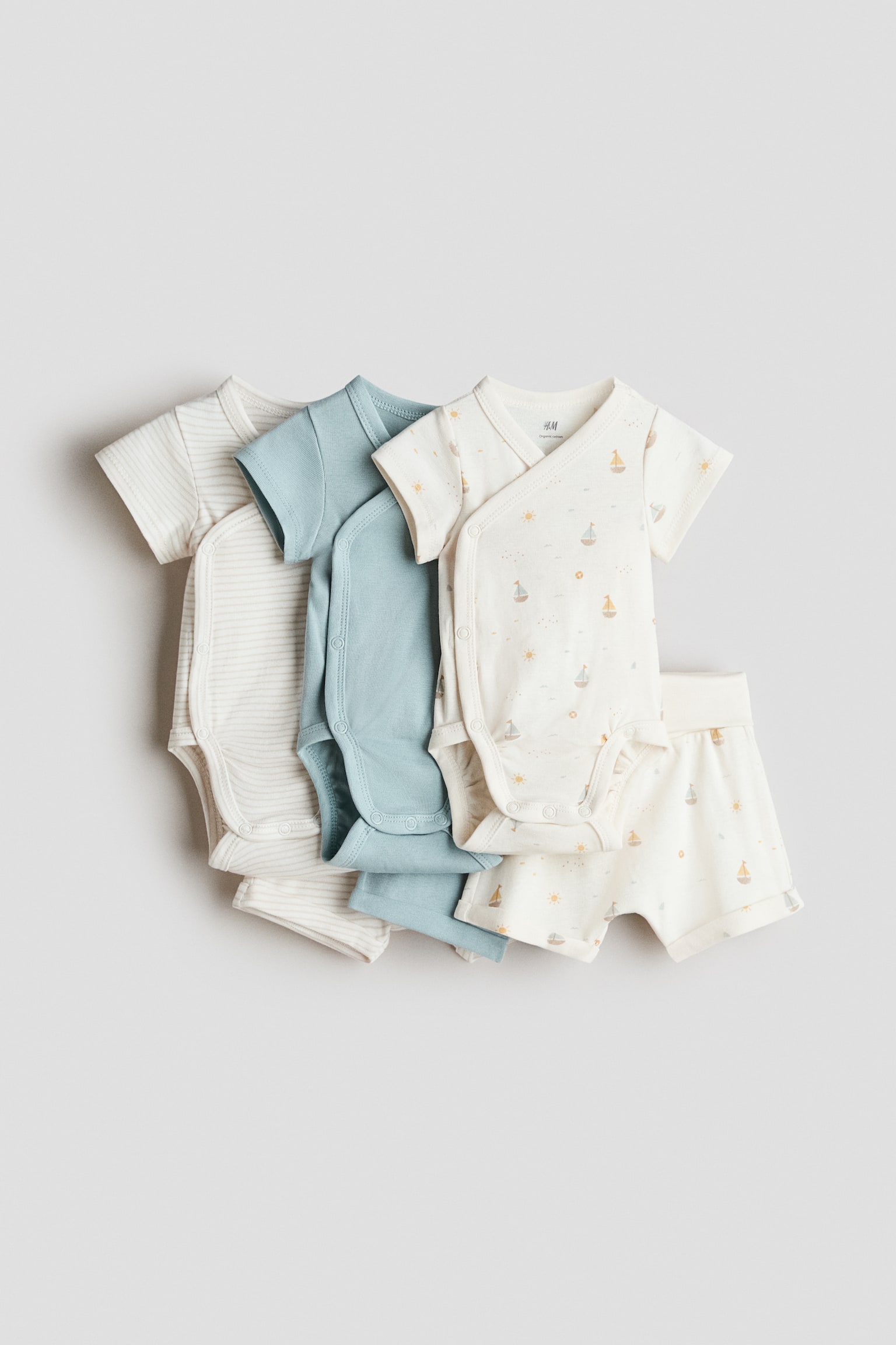 Ensemble 6 pièces en jersey - Bleu ancien clair/voiliers/Vert ancien clair/animaux/Crème/oranges/Beige clair/cœurs/Beige/ours/Beige clair/fleuri/Bleu/bleu clair