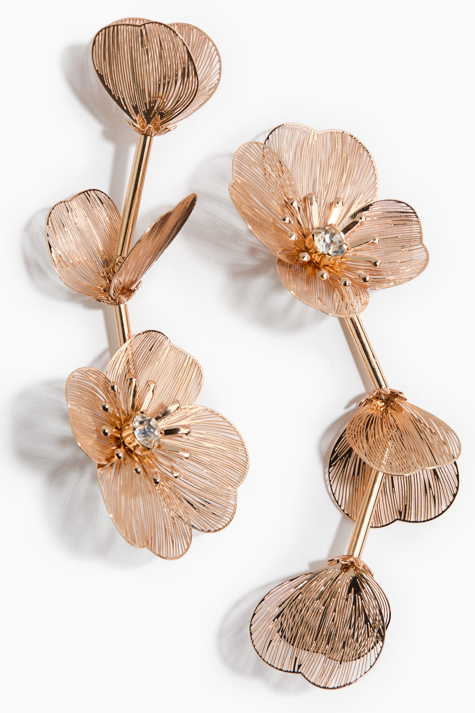 Boucles d'oreilles fleurs avec pendentifs - Doré - 3