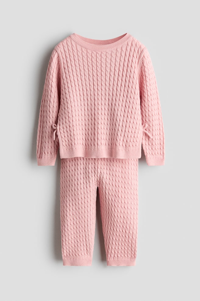 2-Piece Cable-Knit Cotton Set - Light pink - 1