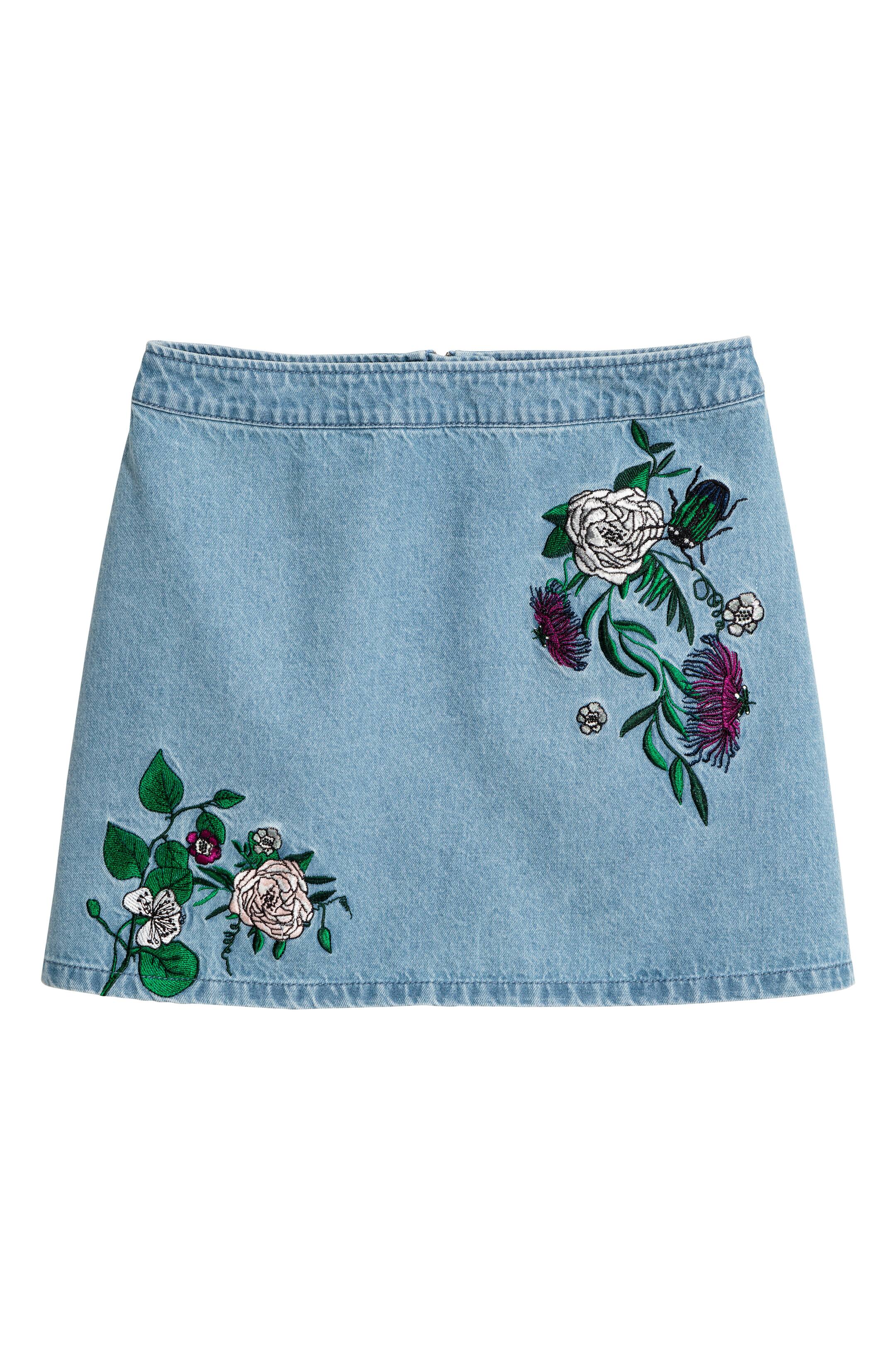 View larger image: Denim skirt with embroidery - Denim blue/Embroidery - Ladies | H&M GB 1
