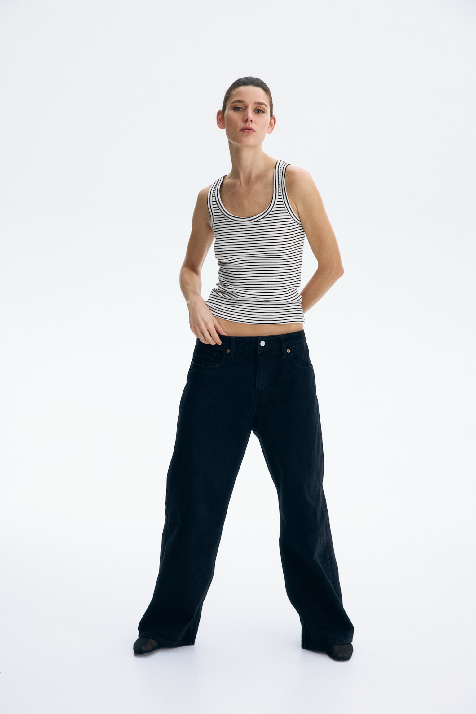 Ribbed vest top - White/Brown striped/White/Black/Pink/Dark brown/Light dusty pink/Blue/Grey marl/Golden olive/Light yellow - 7