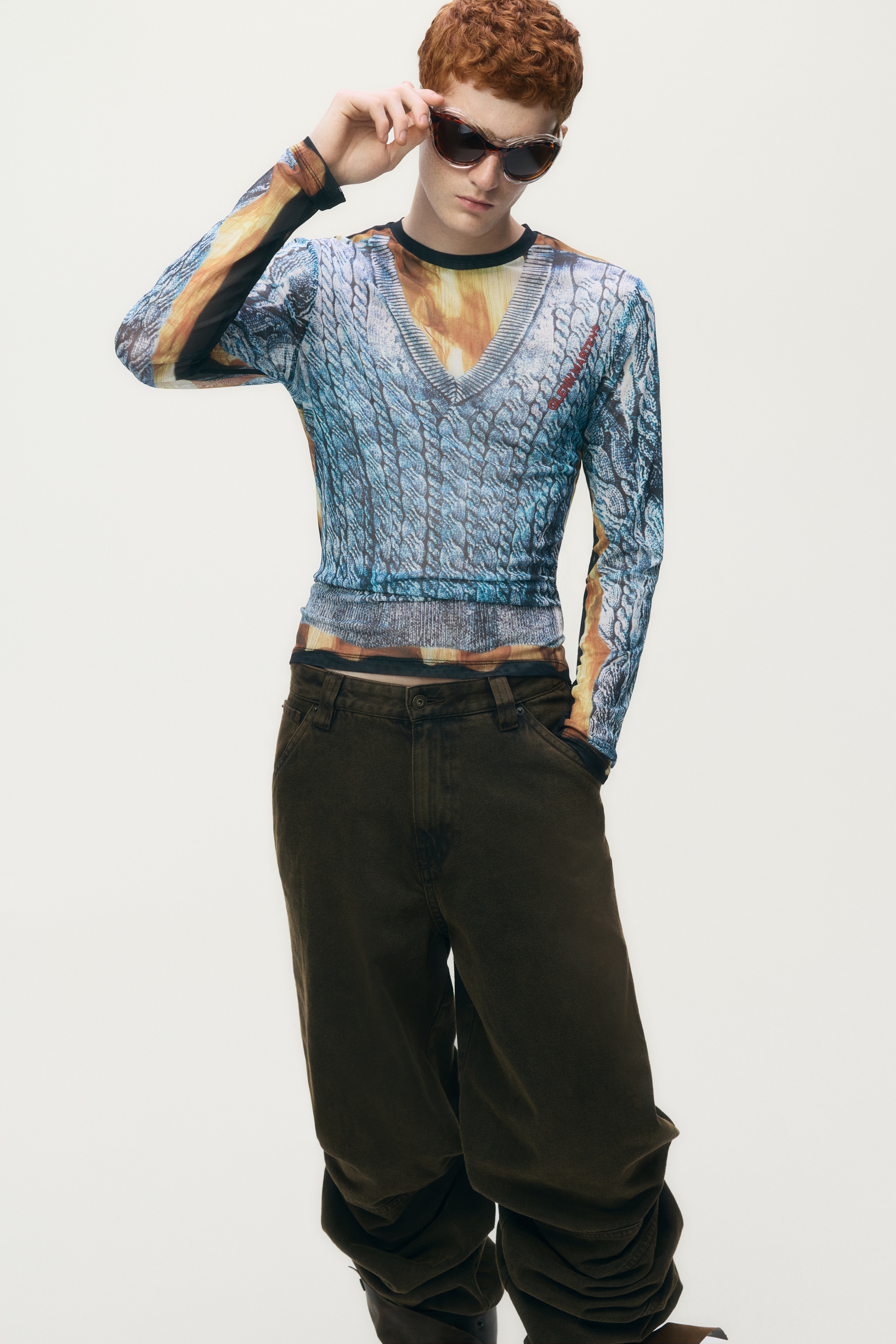 GLENN MARTENS  プリントメッシュトップス Mサイズ GLENN MARTENS × (M)メッシュトップ プリントメッシュトップス