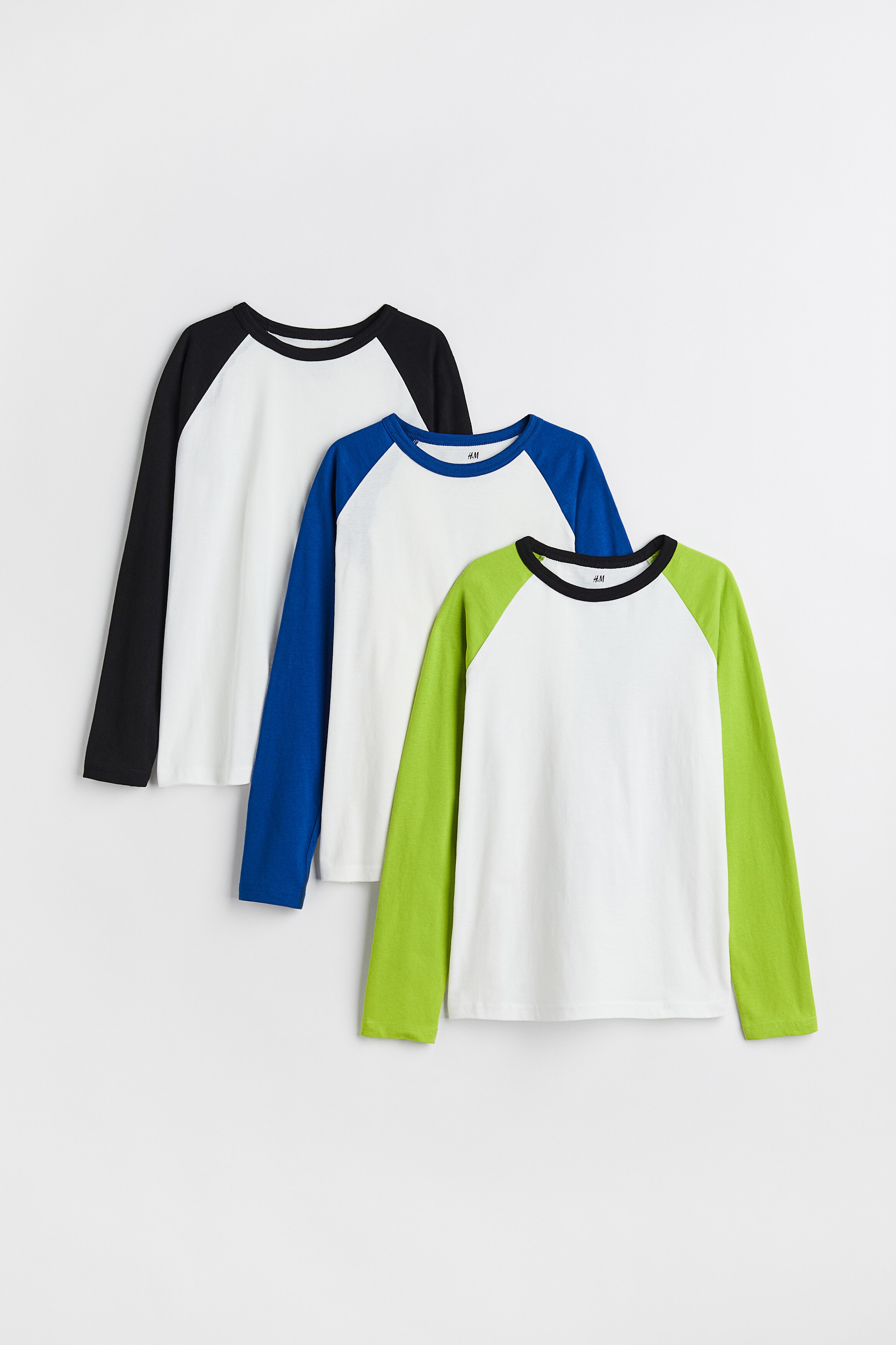 3-pack Long-sleeved Shirts - Lime green/color-block - Kids