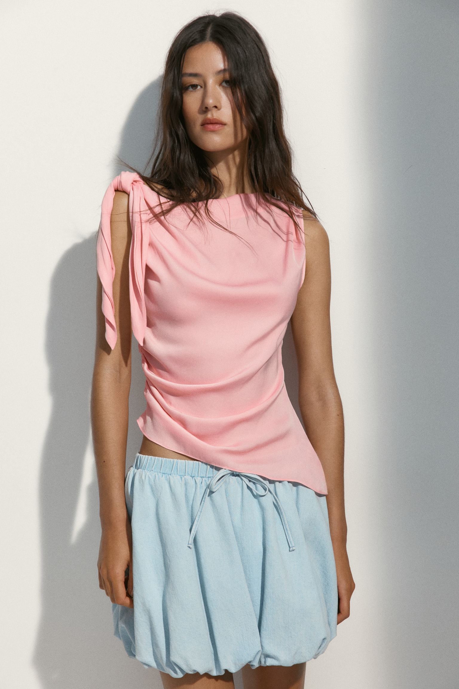 Asymmetric tie-detail top-Light pink - 4