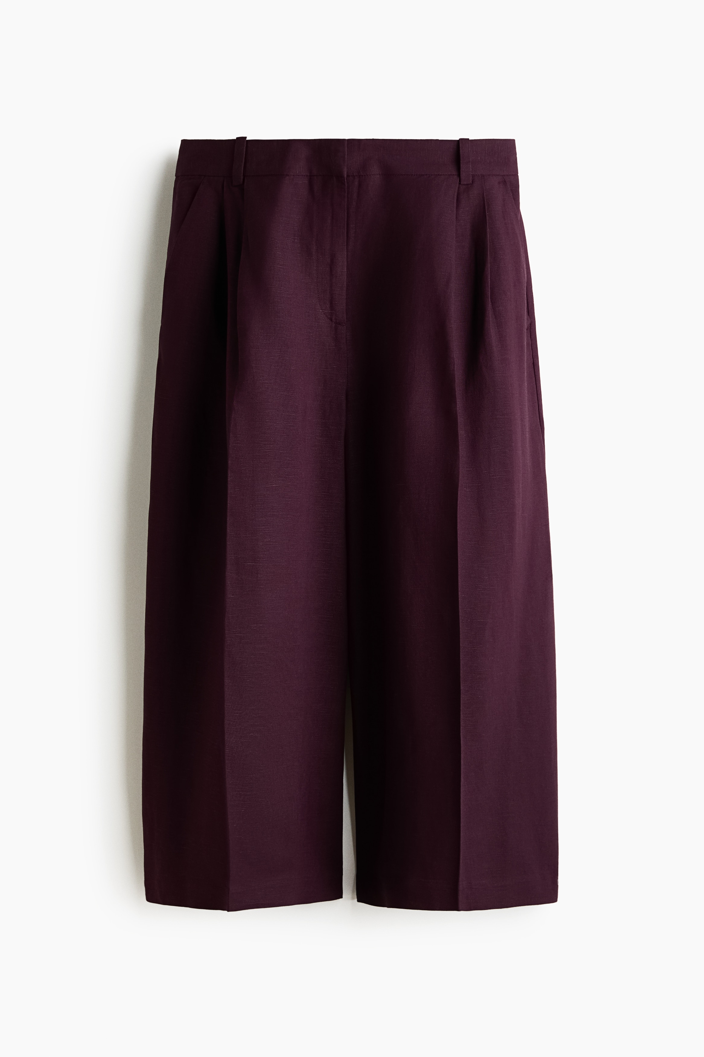 Wide-Leg Linen-Blend Culottes - Dark purple/Dark beige