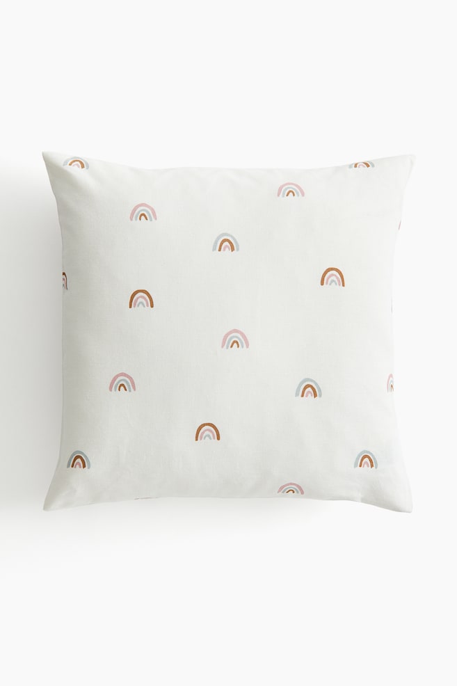 Printed Cotton Cushion Cover - White/rainbows/Light green/vehicles - 1