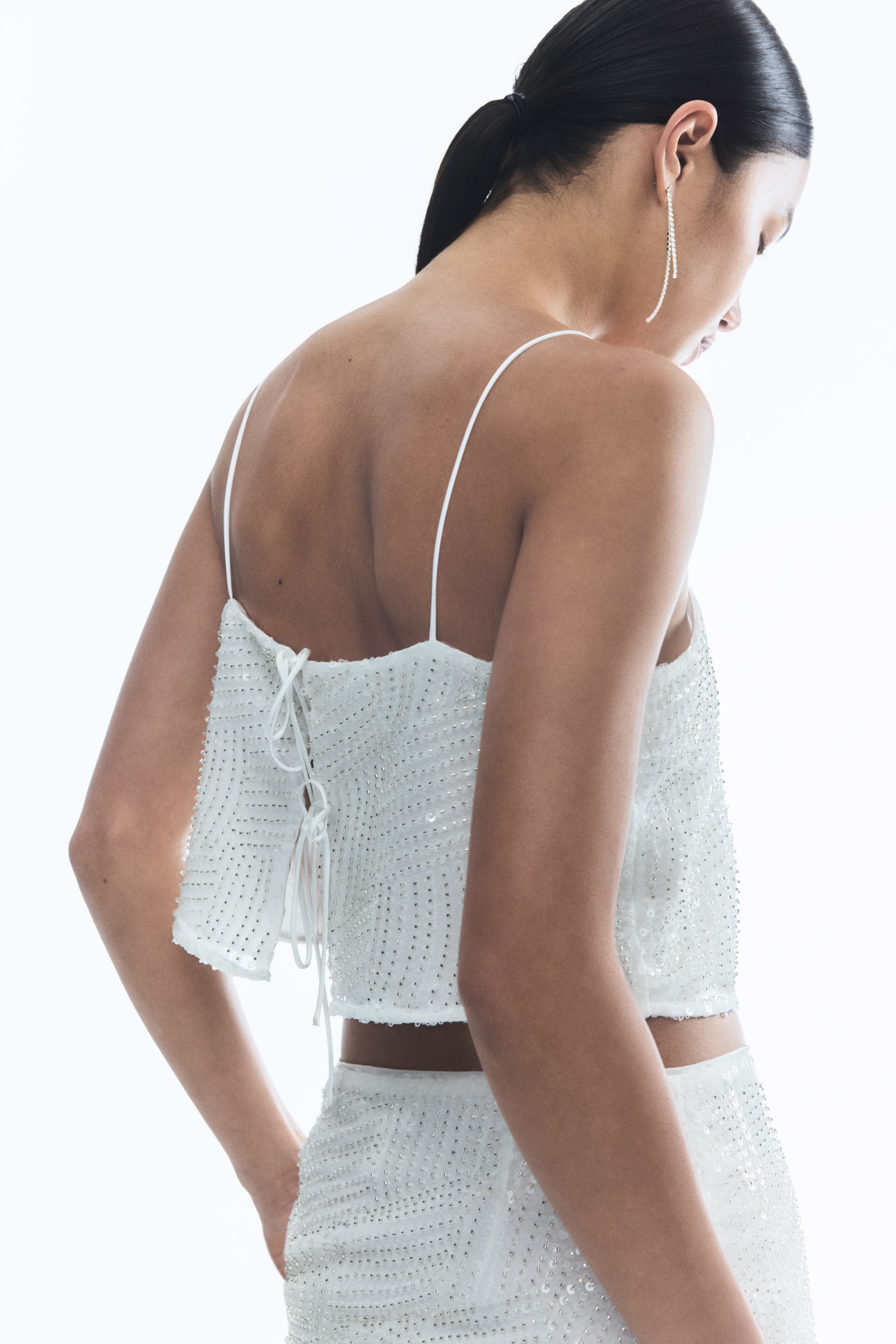 View larger image: Decorative Detail Cropped Top - White - Ladies | H&M AU 1