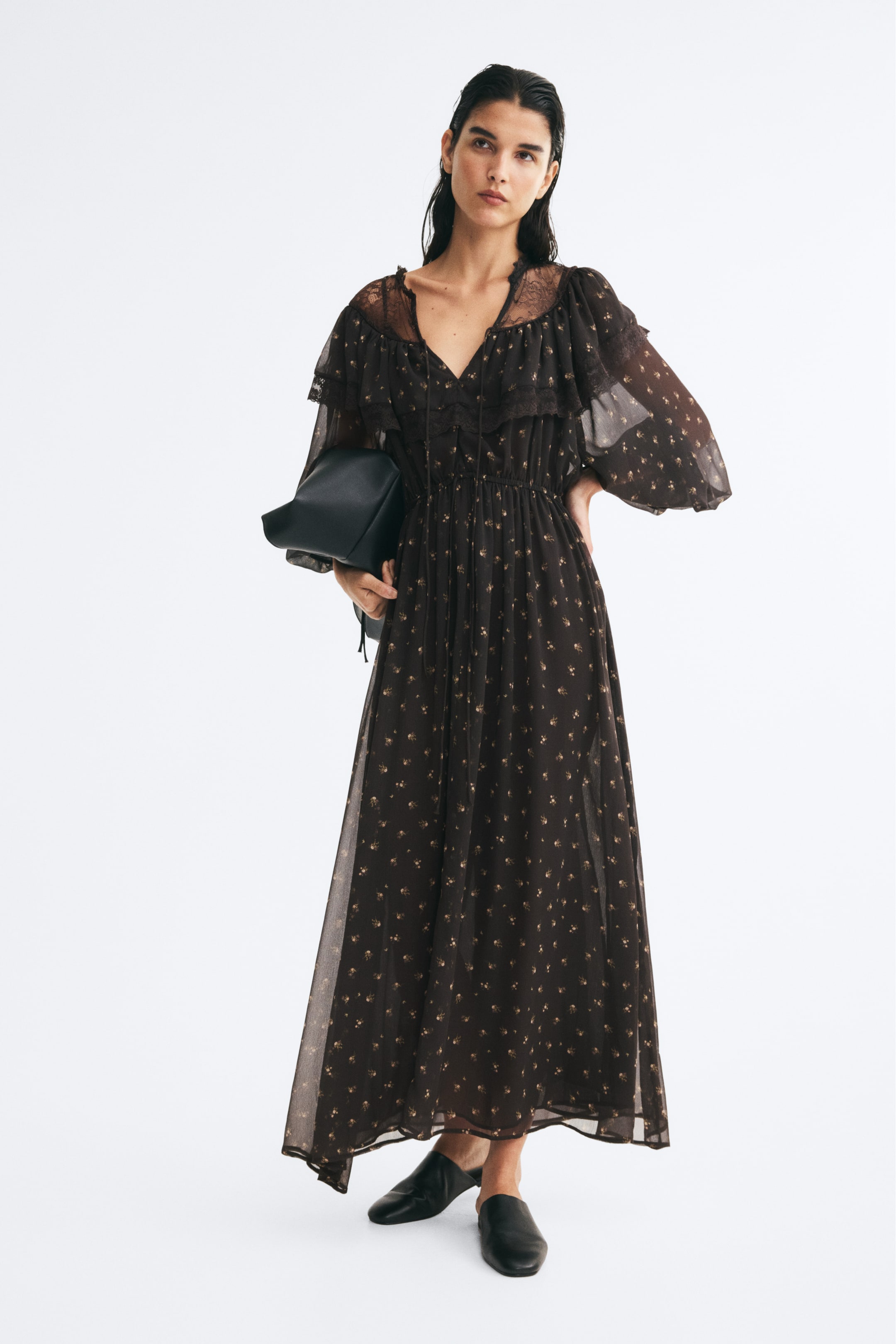Lace-Detail Chiffon Dress
