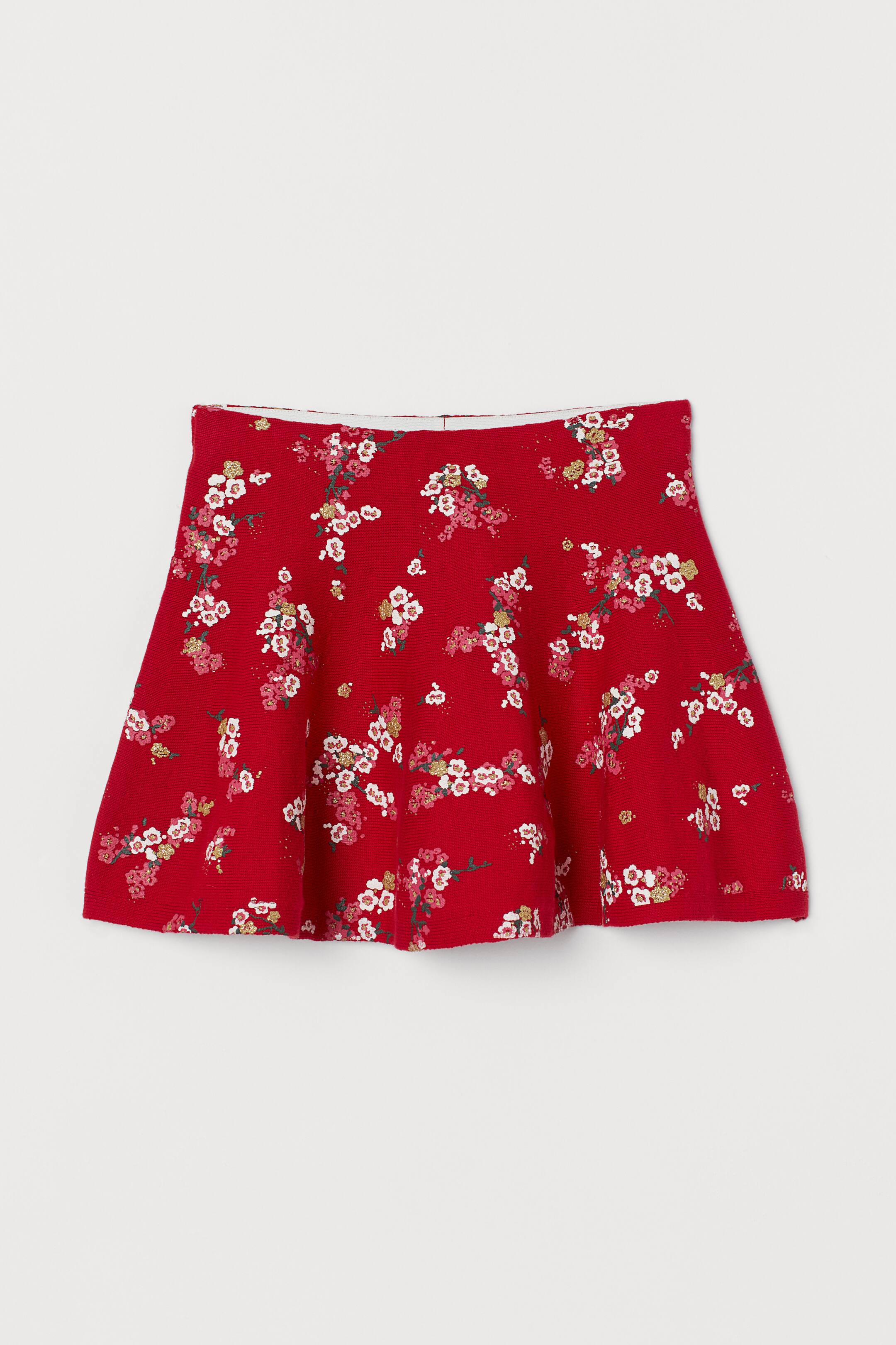 查看大圖: 金蔥棉質短裙 - 紅色/櫻花綻放 - Kids | H&M 1