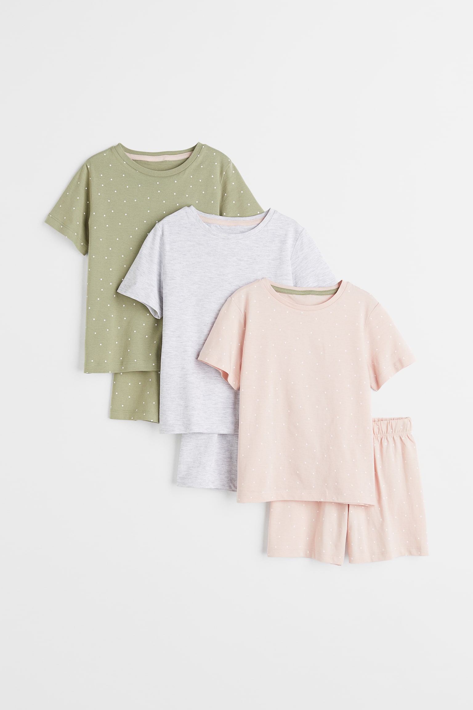 3-pack cotton pyjamas - Khaki green/Spotted