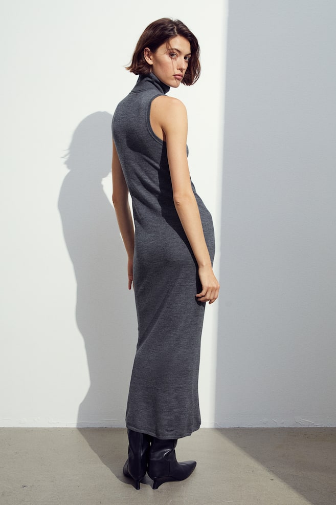 Merino wool polo-neck dress - Dark grey marl - 3