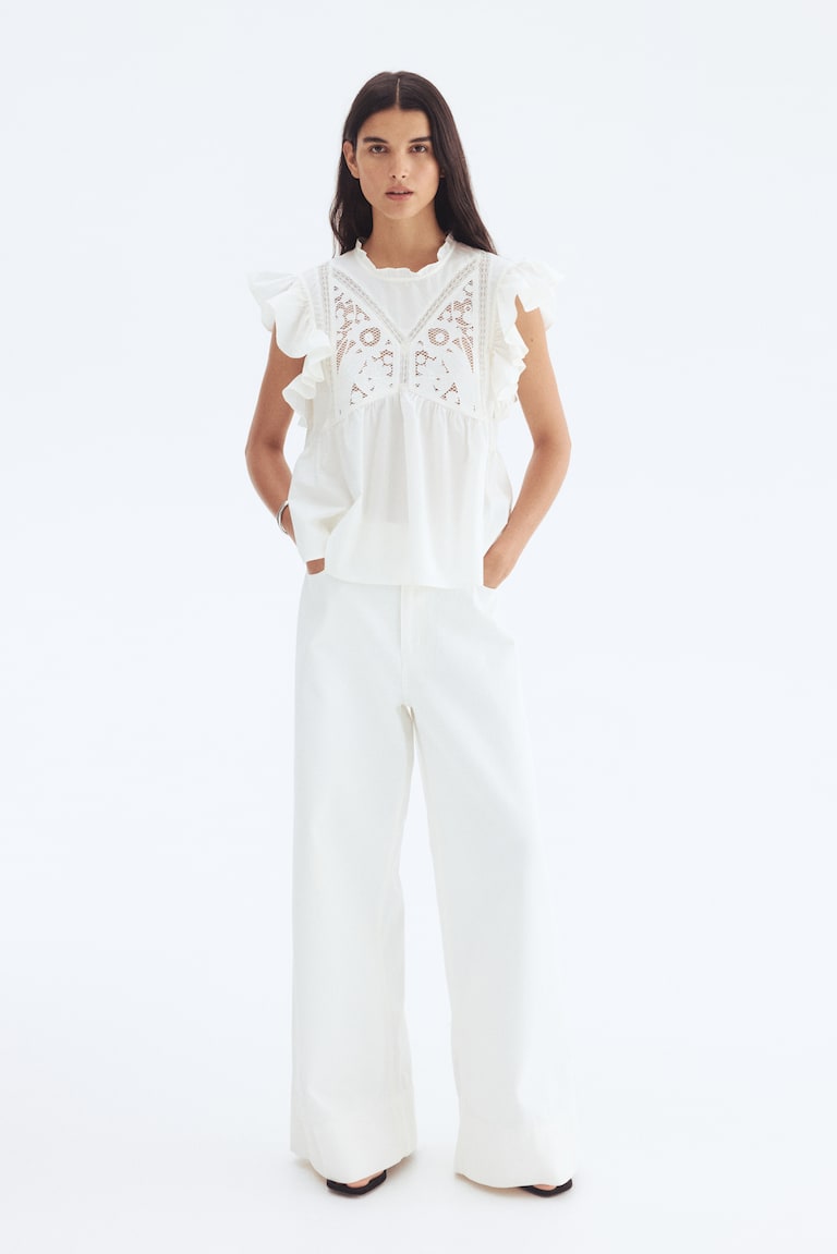 New H&M LOGG Essential White 100% Cotton Button Down Blouse main image 1