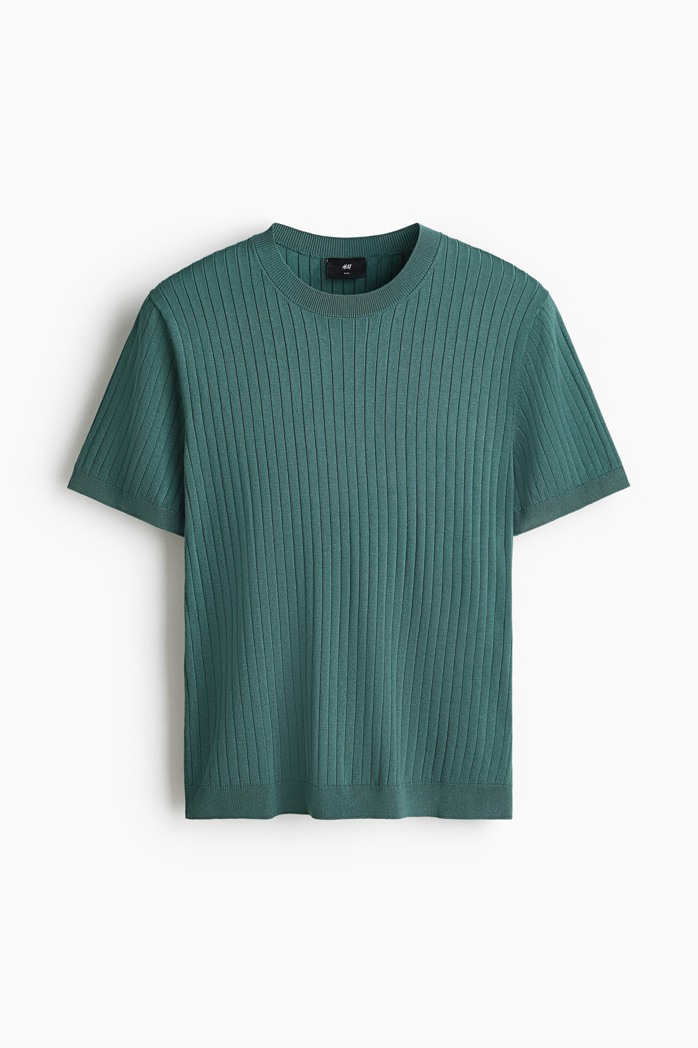 Slim Fit Knitted T-shirt - Dusty green/Cream