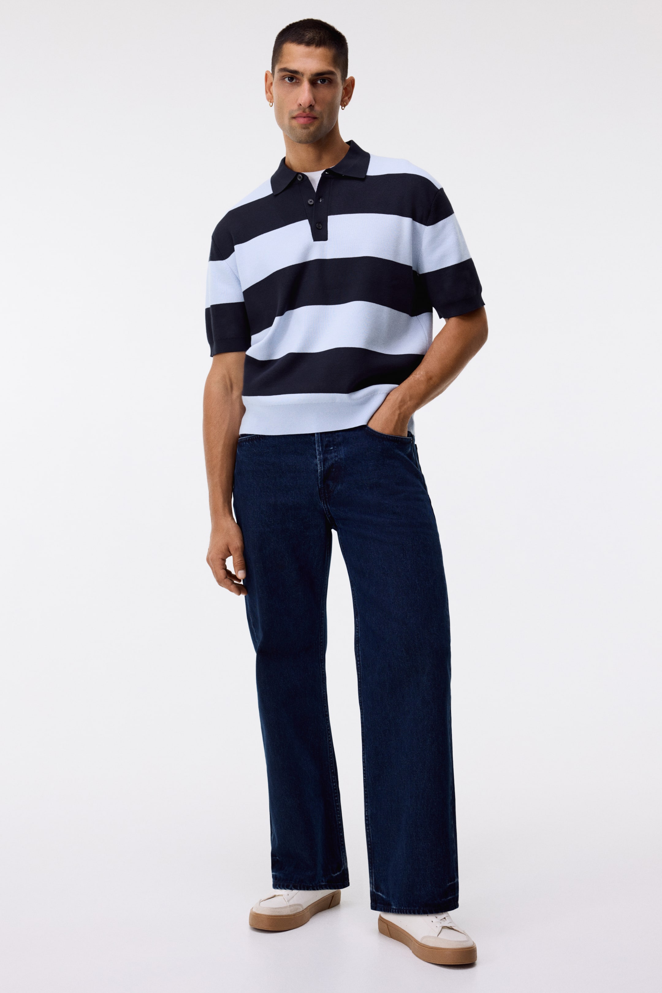 View larger image: Regular Fit Polo shirt - Navy blue/Striped - Men | H&M SG 3