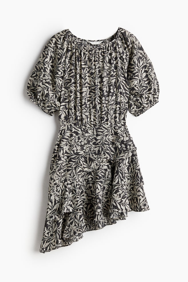 Flounce-trimmed dress - Dark grey/Patterned/White/Blue floral - 1
