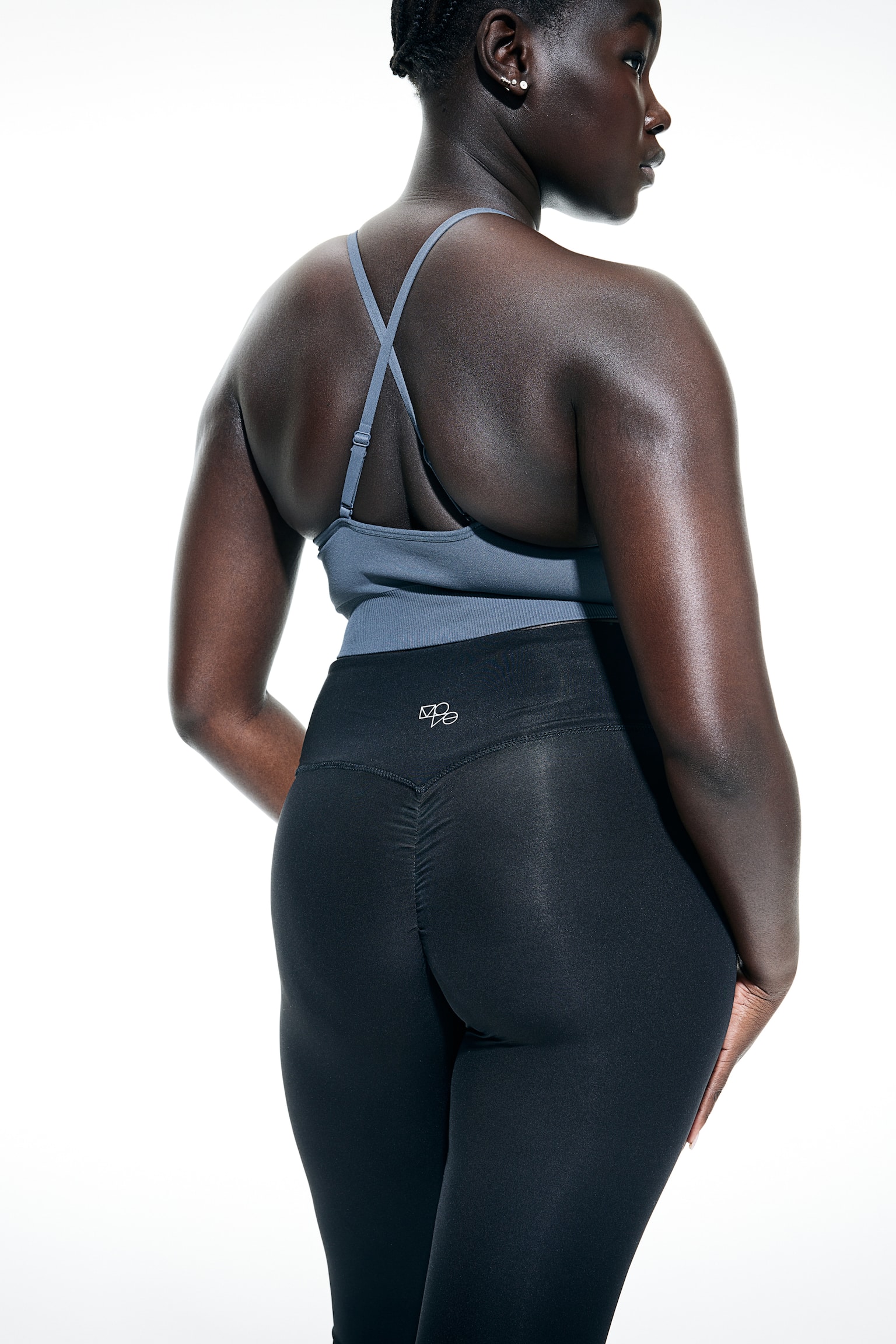 Wrap Waist Activewear Leggings In DryMove™ - Black/Steel blue - 3