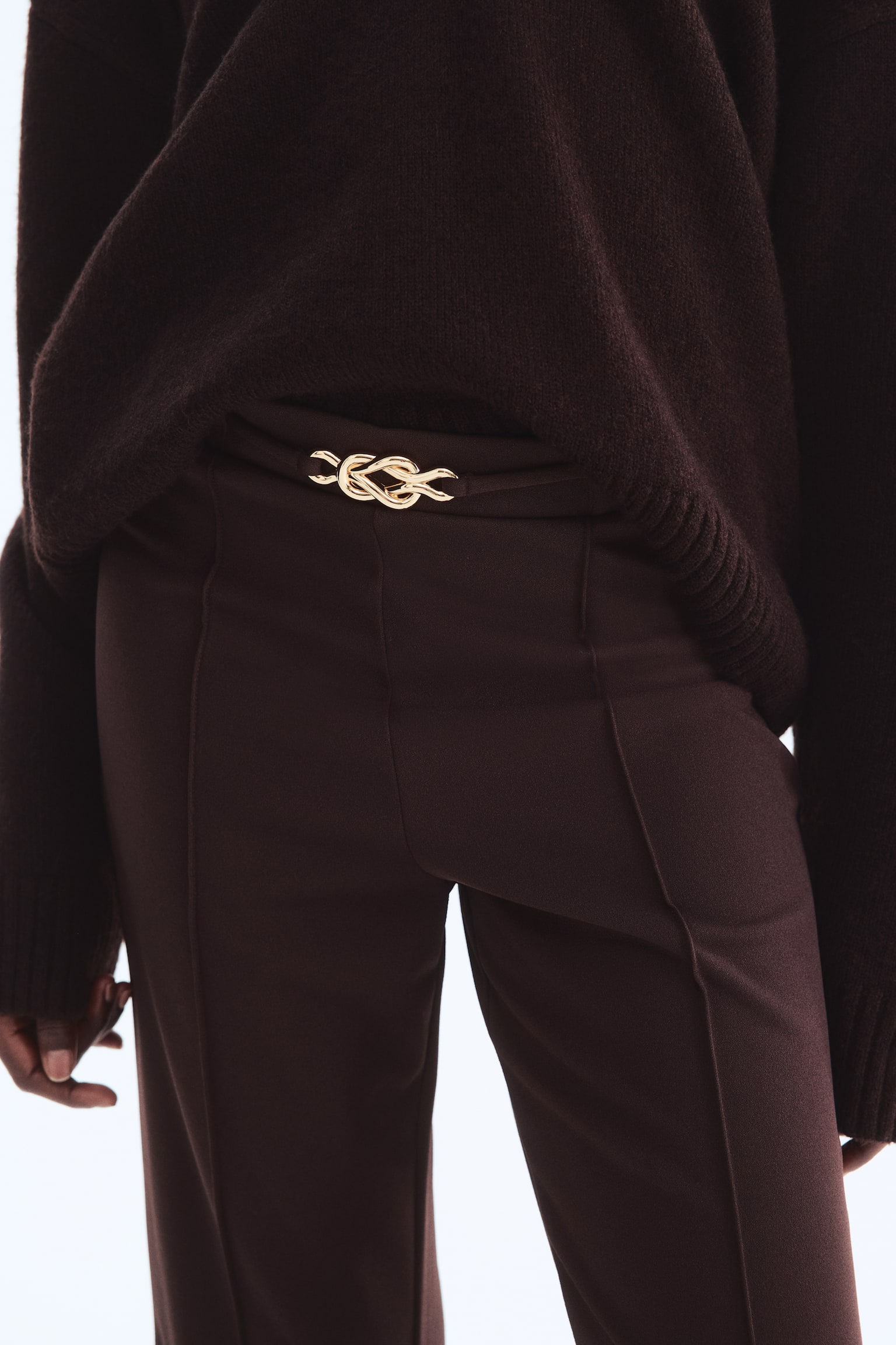 Штани буткат із подвійного трикотажу - Темно-коричневий/Чорний/Кремовий - 3