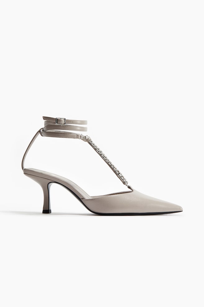 Sandalias de tacón con tiras - Beige grisáceo claro - 1