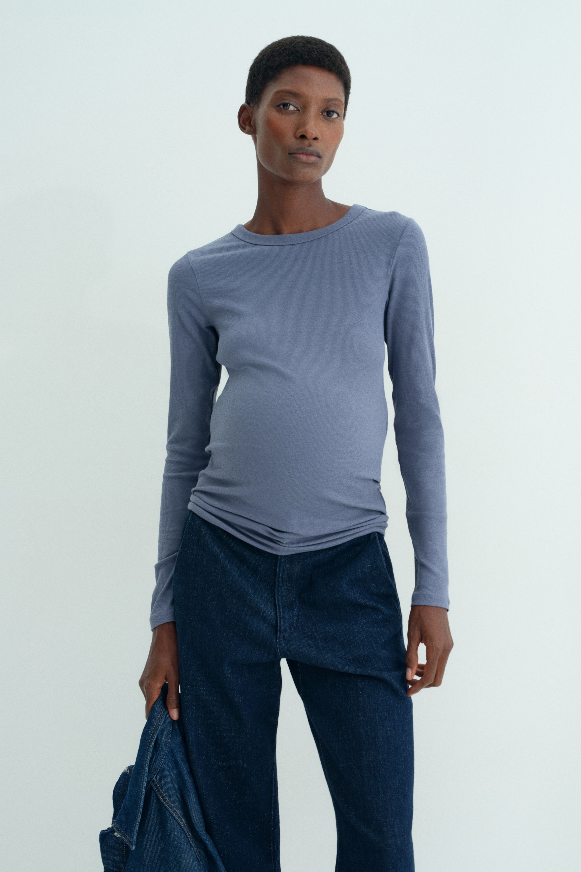 MAMA Ribbed Jersey Top - Pigeon blue - Ladies | H&M US