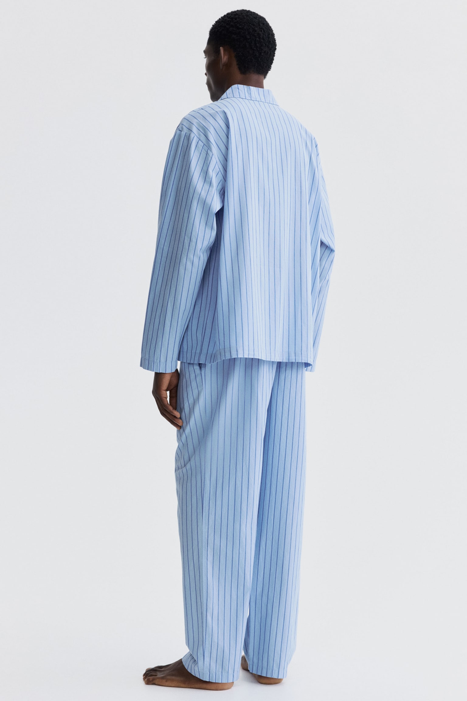 Poplin pyjama shirt and bottoms - Light blue/Striped/Khaki green/Striped/Khaki green/Checked - 7