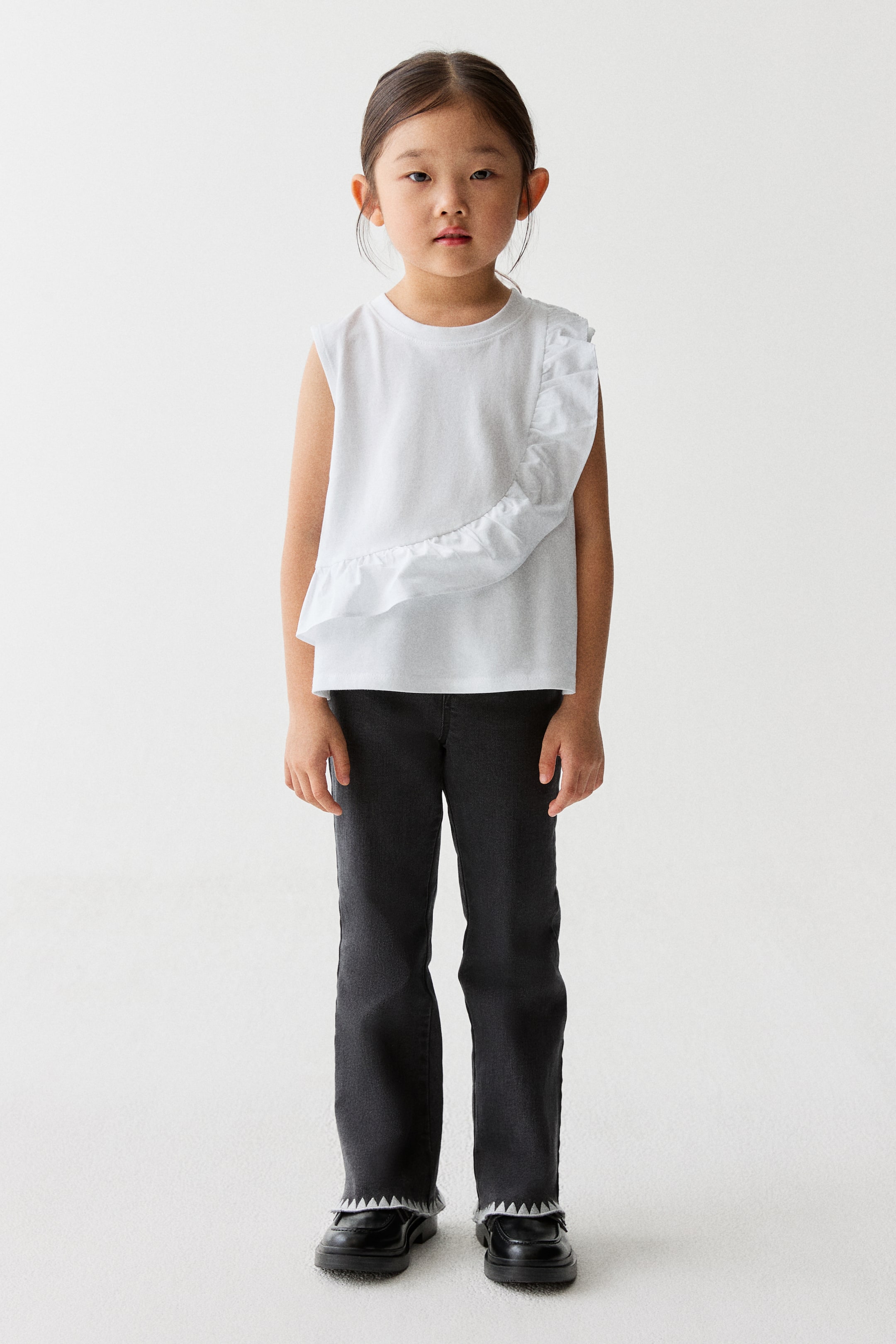 View larger image: Ruffle-Trimmed Cotton Top - White - Kids | H&M PH 2