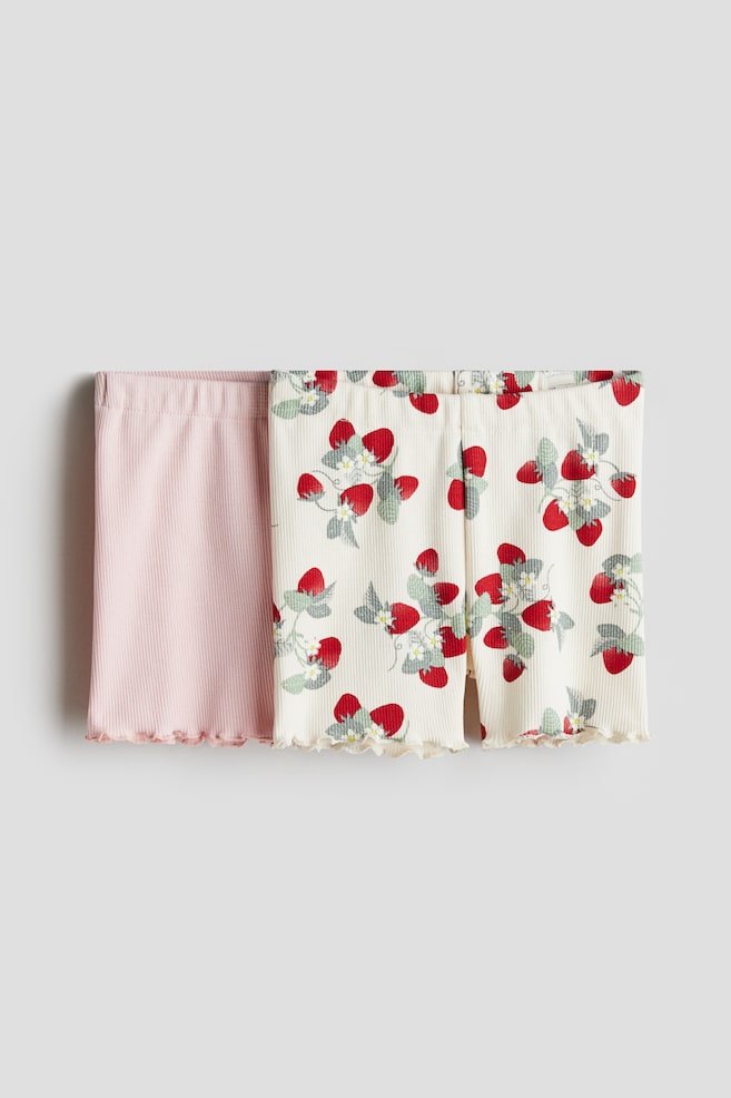 2er-Pack Gerippte Radlershorts - Hellrosa/Erdbeeren - 1