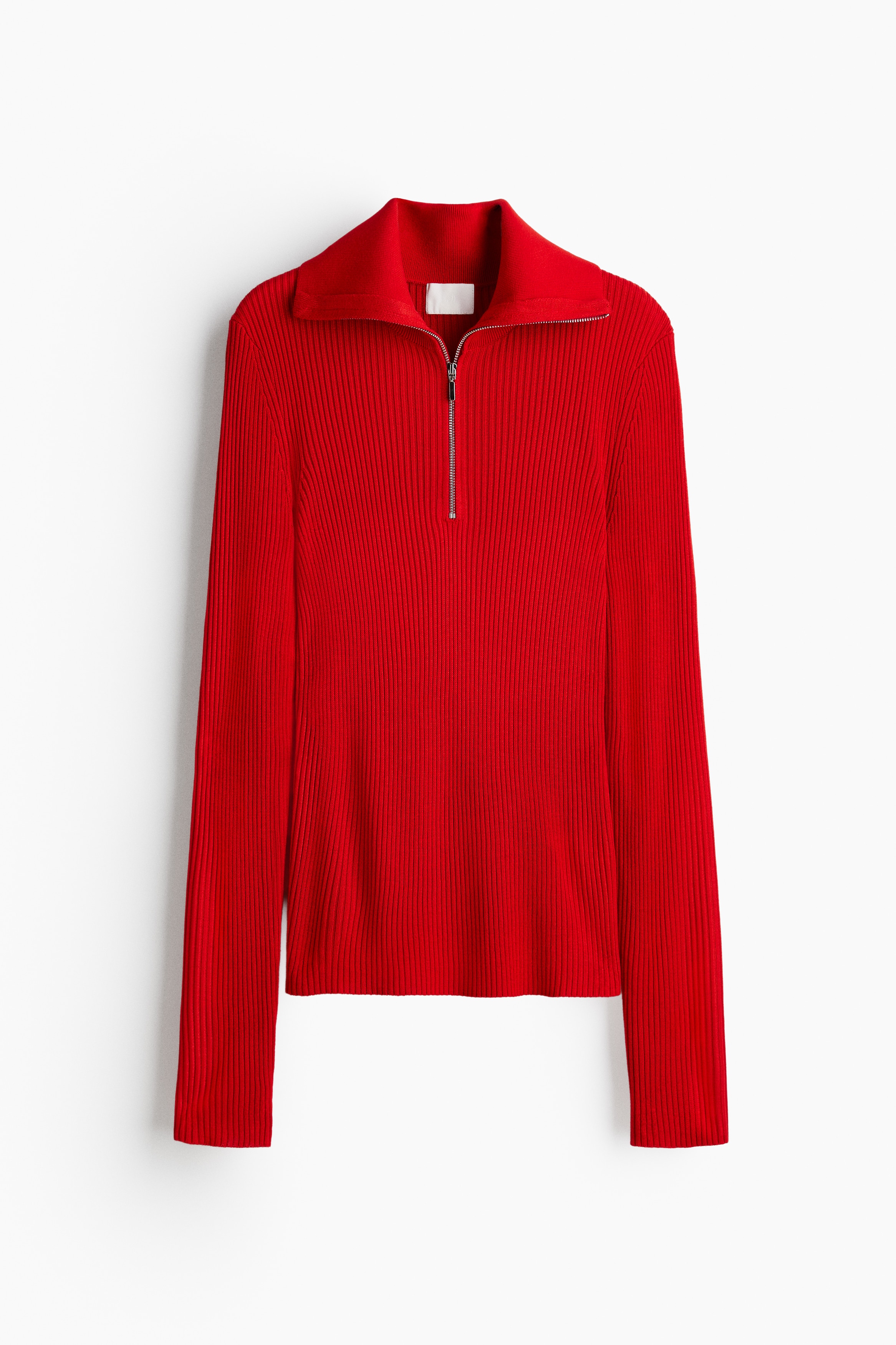 Rebrovaný pulóver so zipsom pri krku - Červená/Tmavá kaki