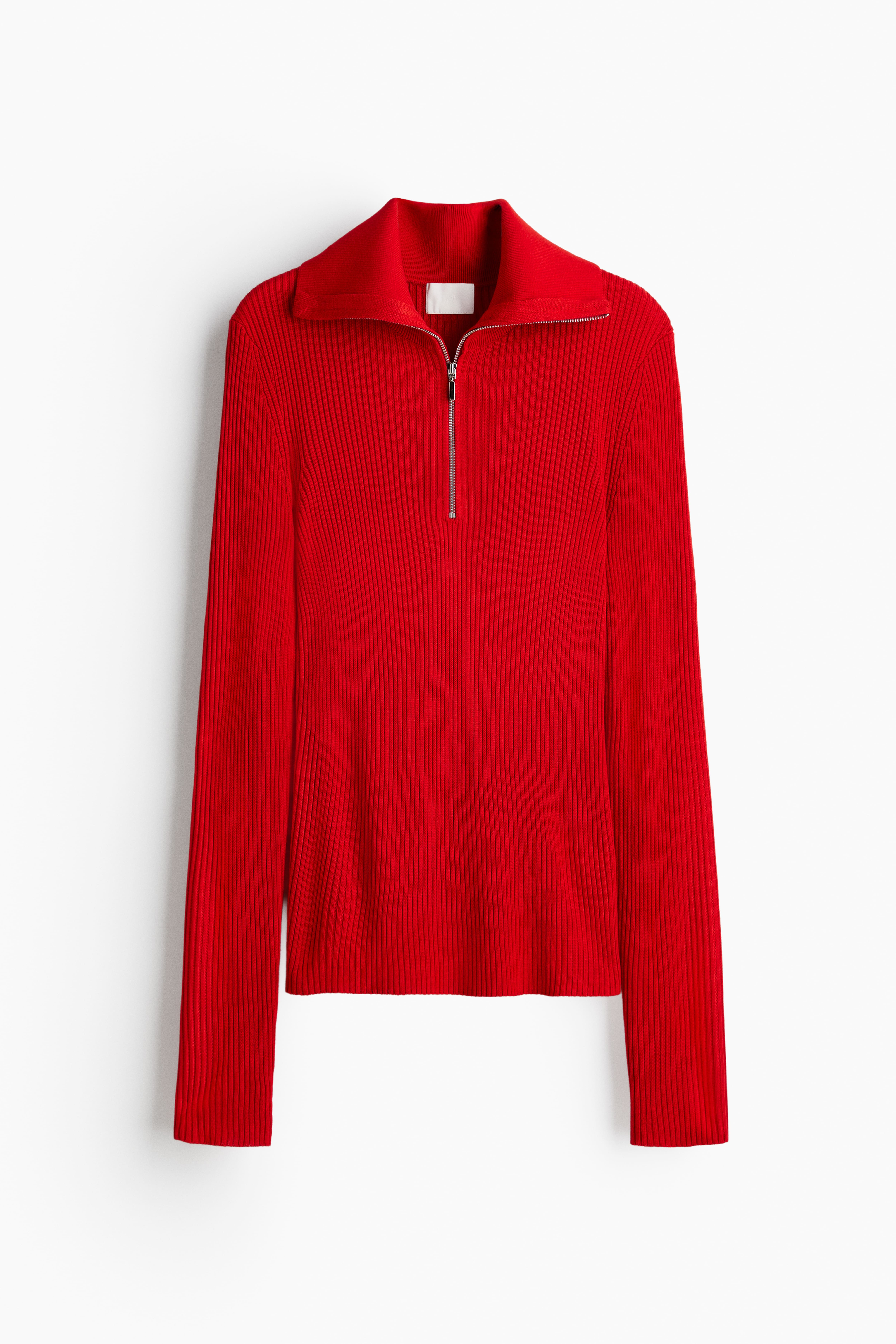 Rib-Knit Half-Zip Top
