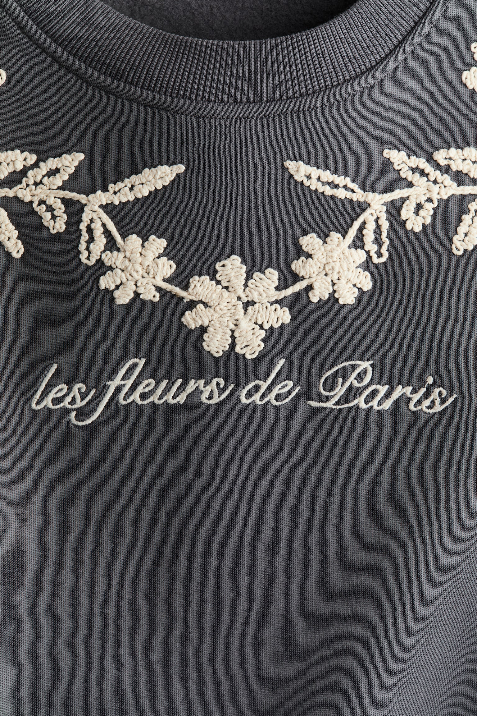 Embroidery-detail sweatshirt - Dark grey/Flowers - 2