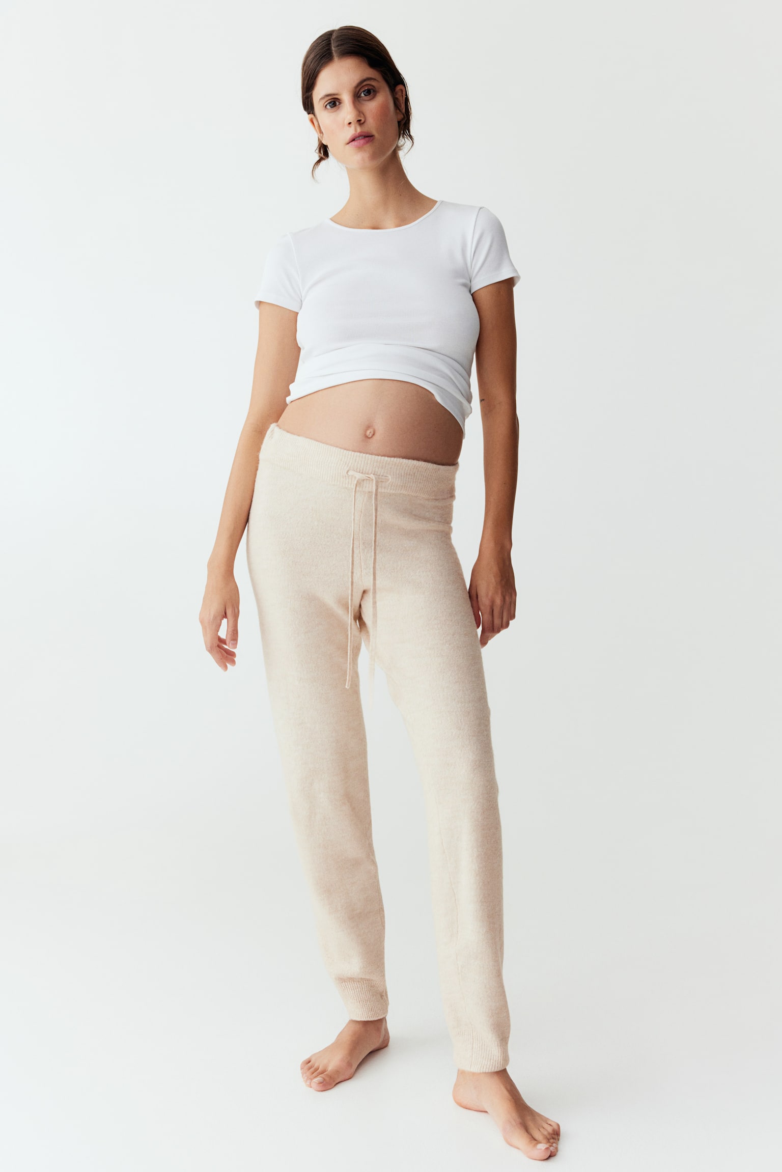 MAMA Before & After Knitted joggers - Light beige marl/Dark grey marl - 5